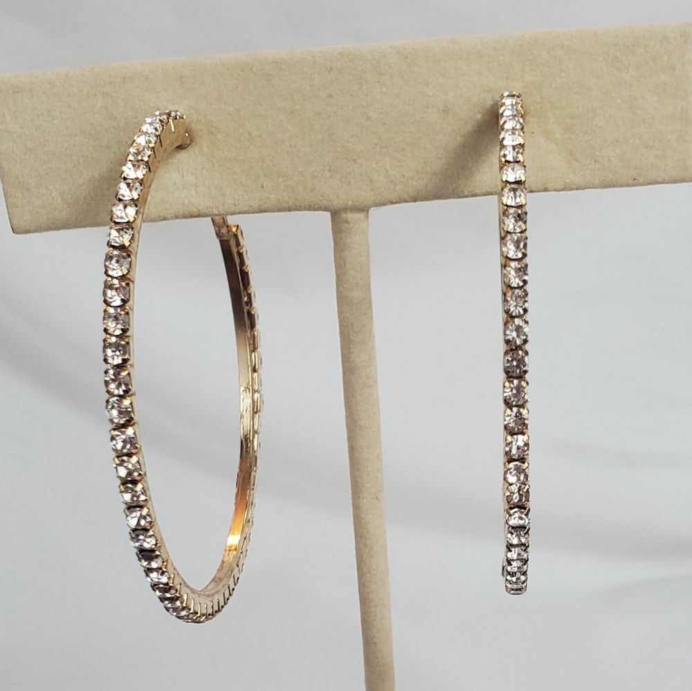 Gold color and crystal hoop earrings